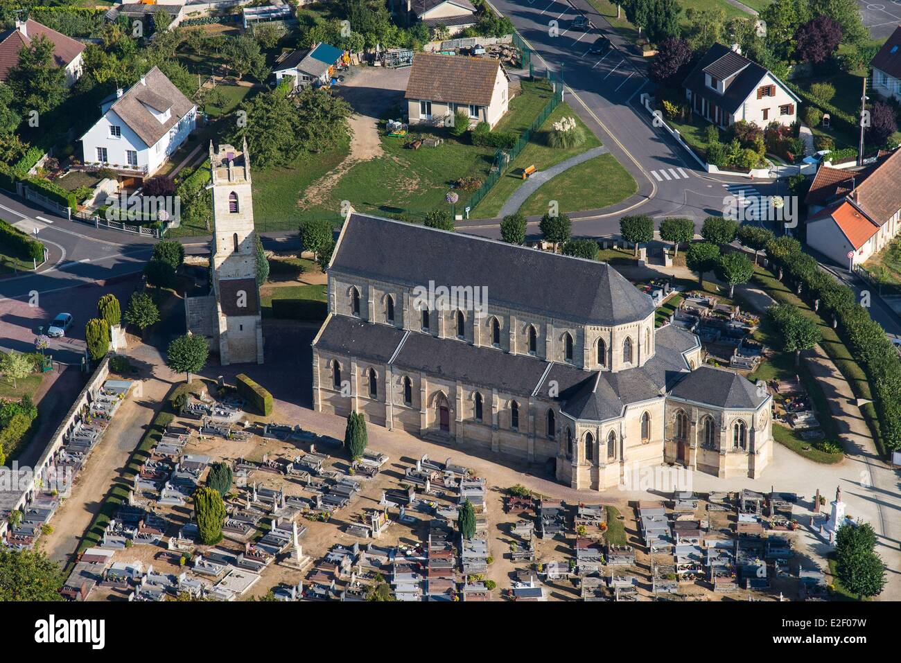 France, Calvados, Ranville, first french village liberated on D Day by the British 13th Parachute Battalion (aerial view) Stock Photo