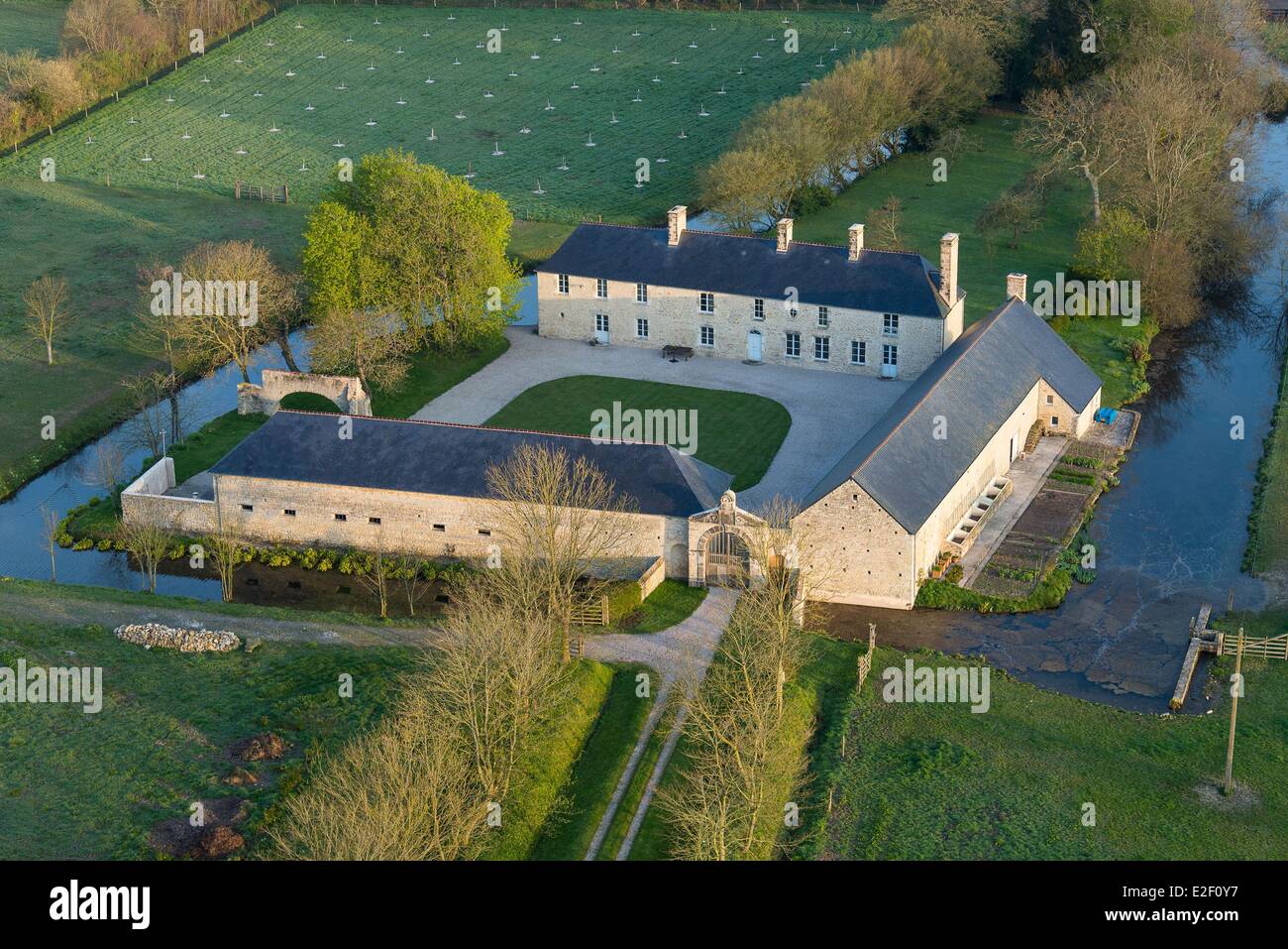 France, Manche, Sainte Marie du Mont, La Vienville manor (aerial view Stock Photo Alamy