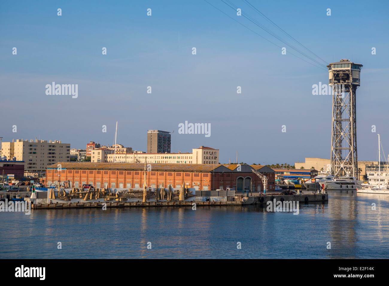 Spain, Catalonia, Barcelona, Barceloneta, Port Vell, Torre Sant Sebastia Stock Photo
