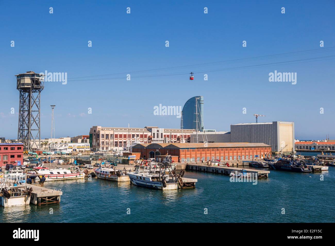 Spain, Catalonia, Barcelona, La Barceloneta, Port Vell and maritime buildings Stock Photo