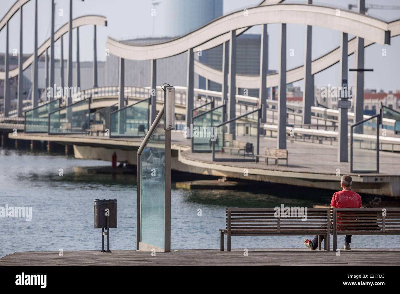 Spain Catalonia Barcelona La Barceloneta Port Vell gateways to the Rambla del Mar the architects Helio Pinon and Albert Viaplana Stock Photo