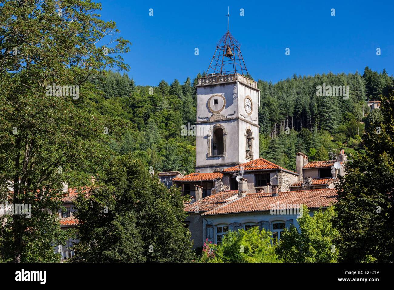 France, Gard, Cevennes National Park, Le Vigan, the bell tower of the church Saint Pierre Stock Photo