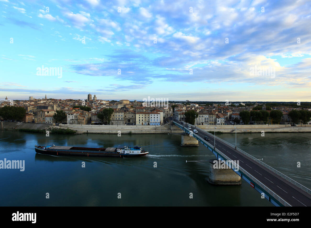 France, Bouches du Rhone, Arles, Quai Marx Dormoy Trinquetaille bridge navigation on the Rhone Stock Photo