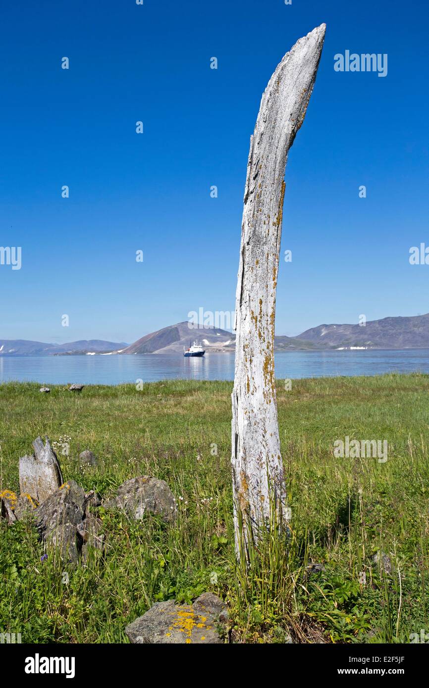 Russia, Chukotka autonomous district, Yttygran Island, Whale Bone Alley, remainings of jawbones of grey whales or Bowhead whales Stock Photo