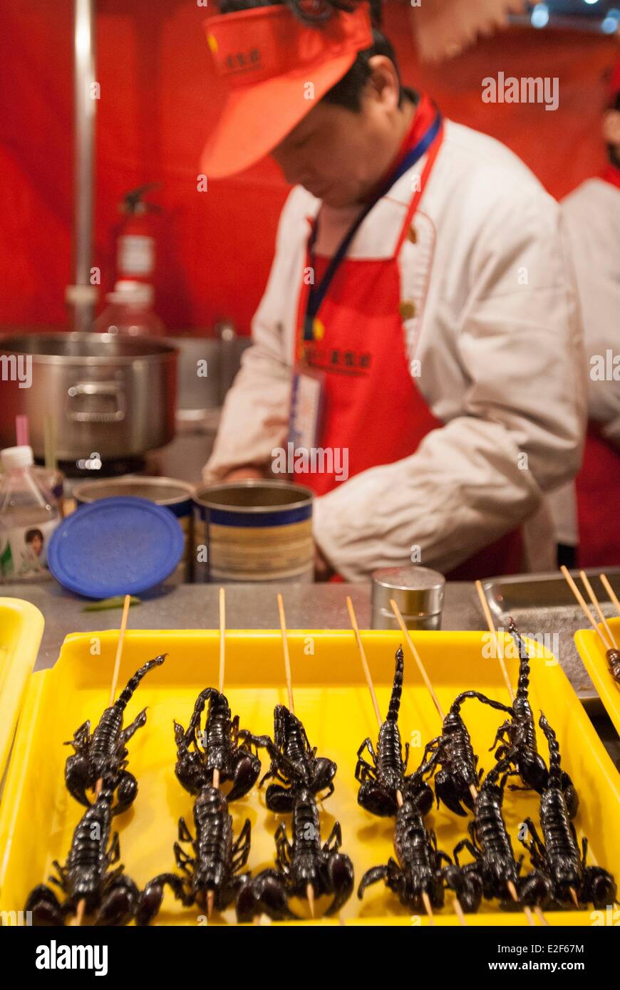 China, Beijing, the insects market, grilled scorpions Stock Photo