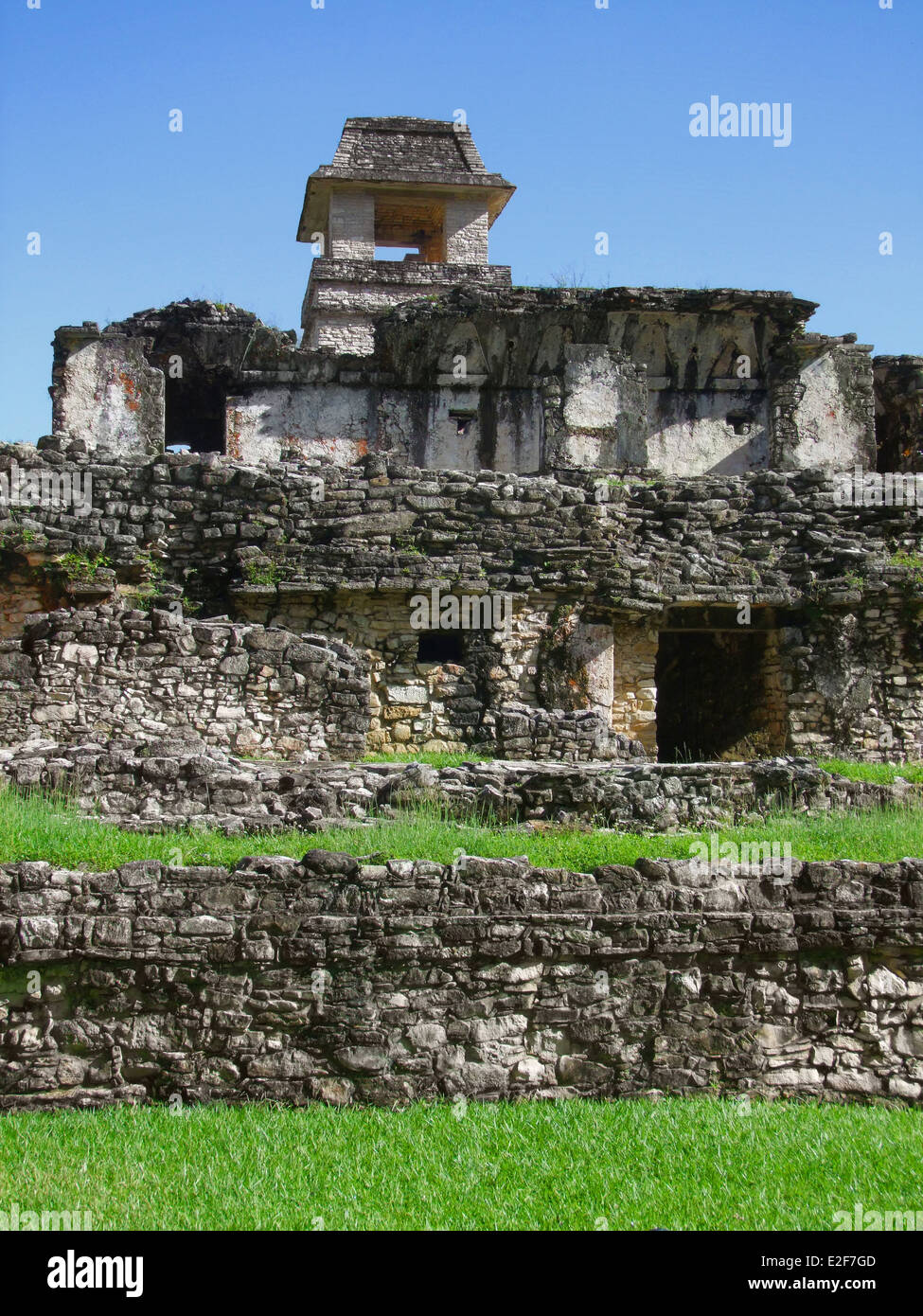 mayan temple ruins at Palenque in Mexico Stock Photo