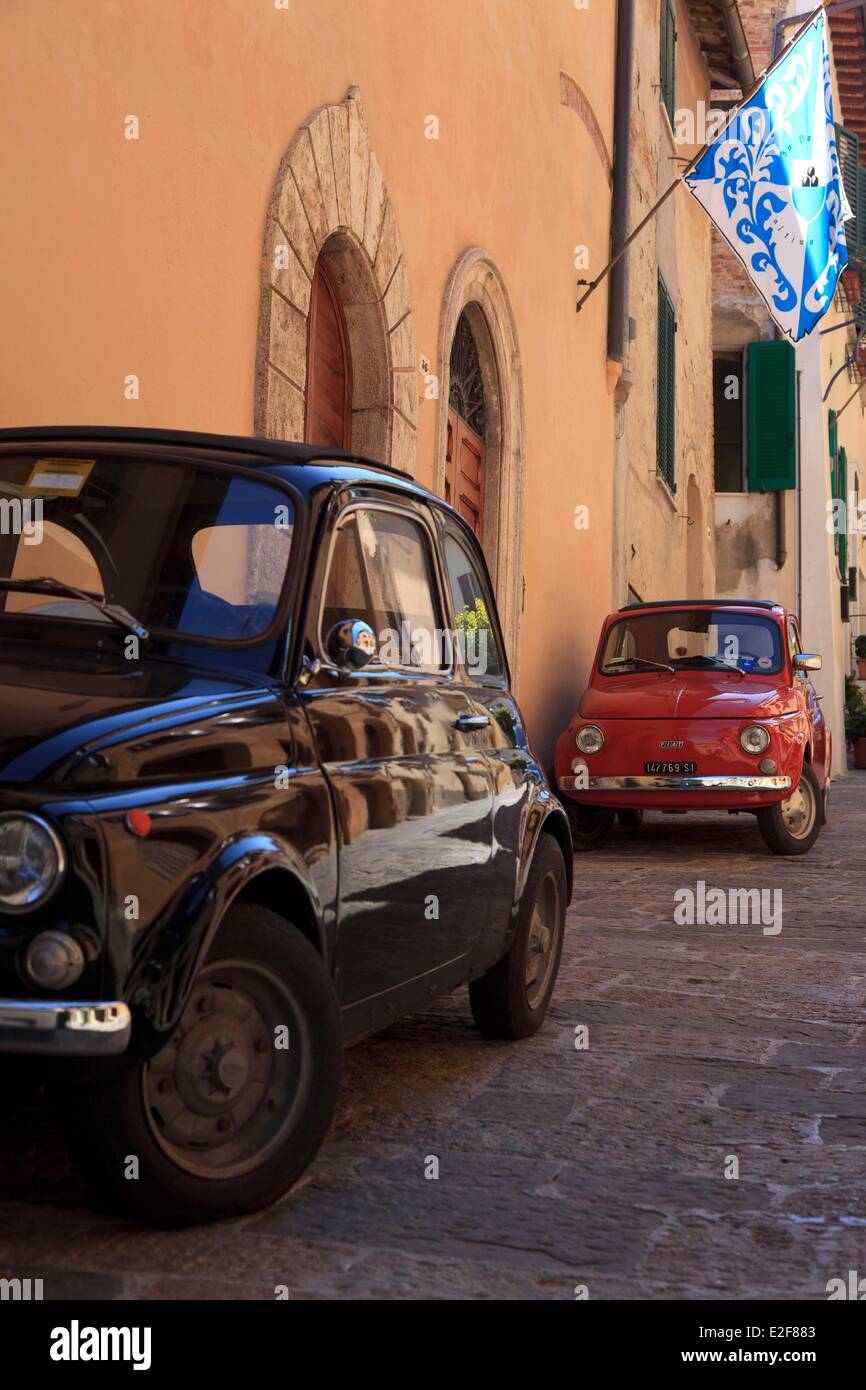 Italy, Tuscany, Val di Chiana, Montepulciano, Fiat 500 Stock Photo