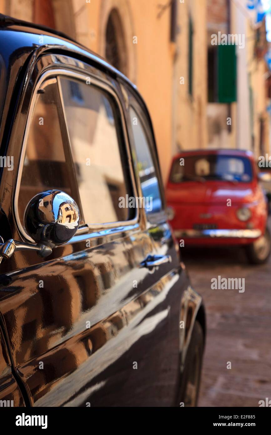 Italy, Tuscany, Val di Chiana, Montepulciano, Fiat 500 Stock Photo