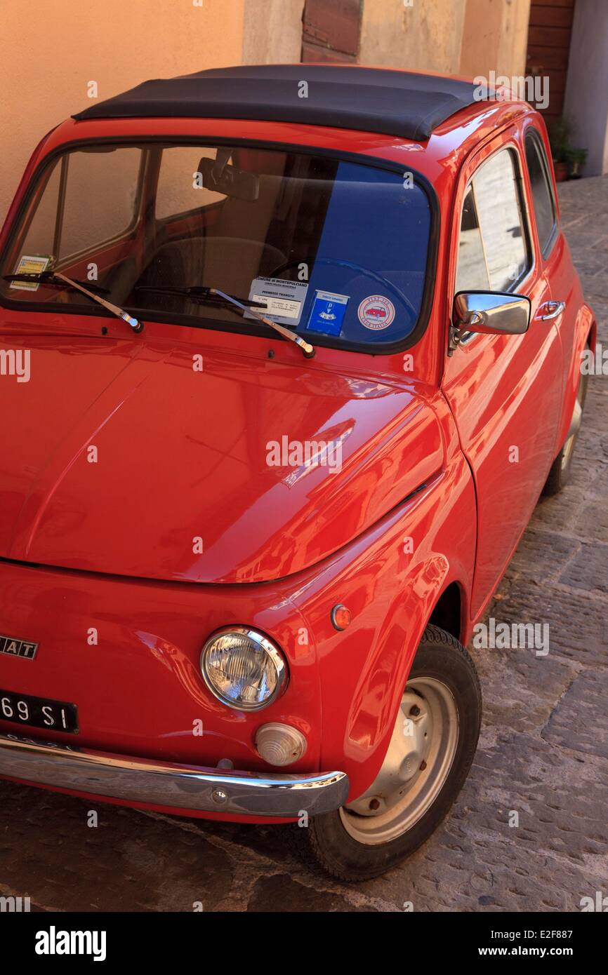 Italy, Tuscany, Val di Chiana, Montepulciano, Fiat 500 Stock Photo