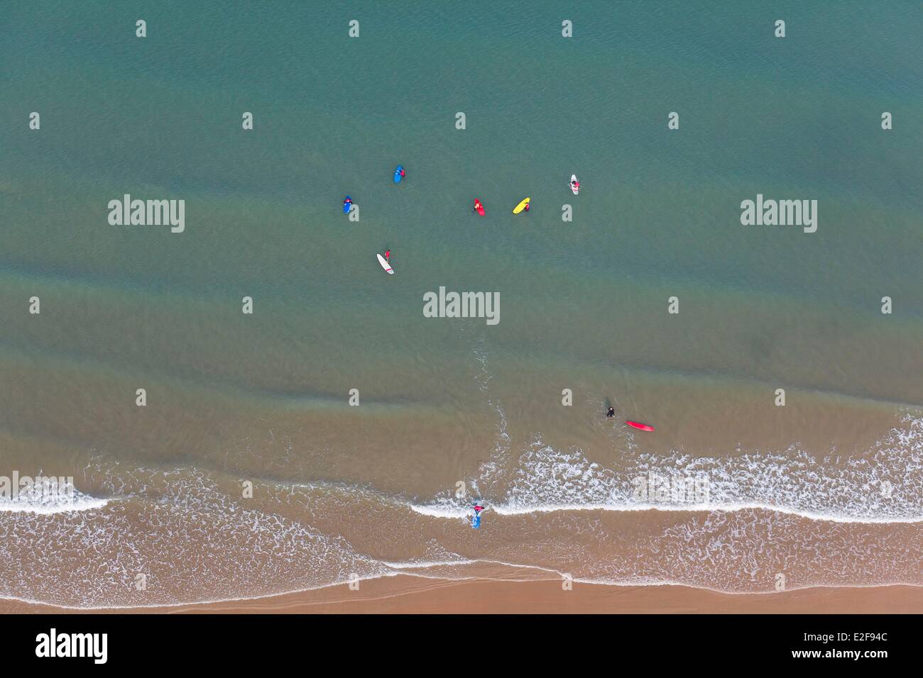 France, Vendee, La Tranche-sur-Mer, surf school (aerial view) Stock Photo