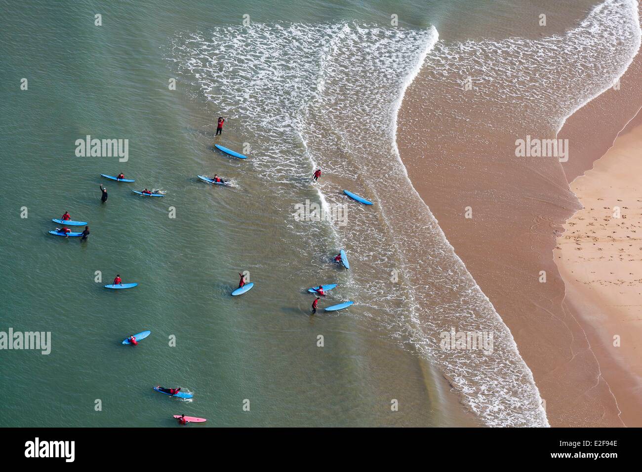 France, Vendee, La Tranche-sur-Mer, surf school (aerial view) Stock Photo