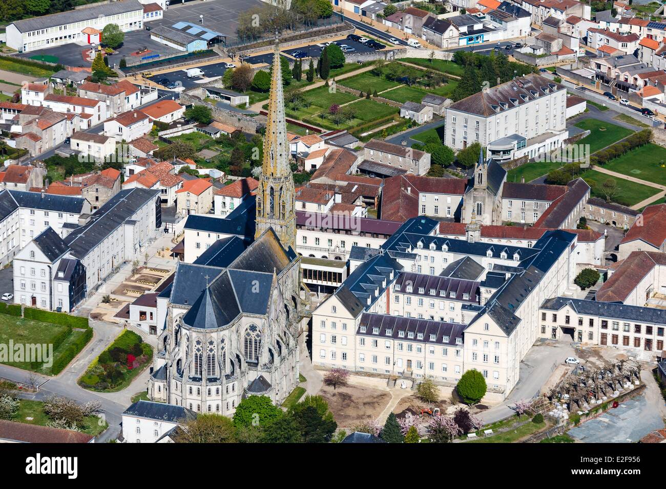 France, Vendee, Saint-Laurent-sur-Sevre, communaute de la Sagesse convent (aerial view) Stock Photo
