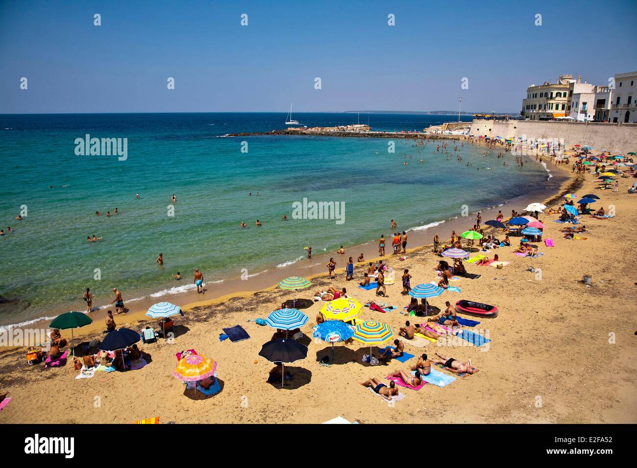 Italy, Puglia, Gallipoli, old town, beach, Ionian Sea Stock Photo