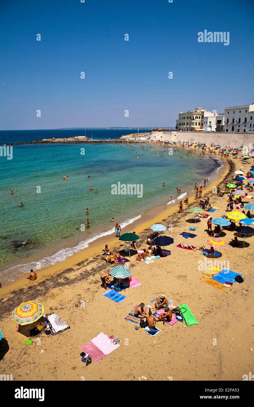 Italy, Puglia, Gallipoli, old town, beach, Ionian Sea Stock Photo