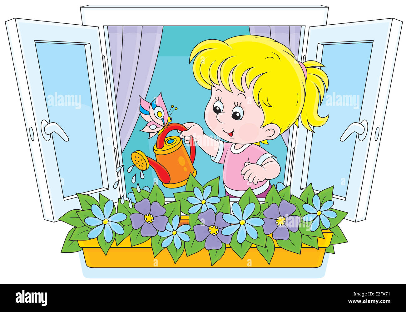 Girl watering flowers Stock Photo - Alamy