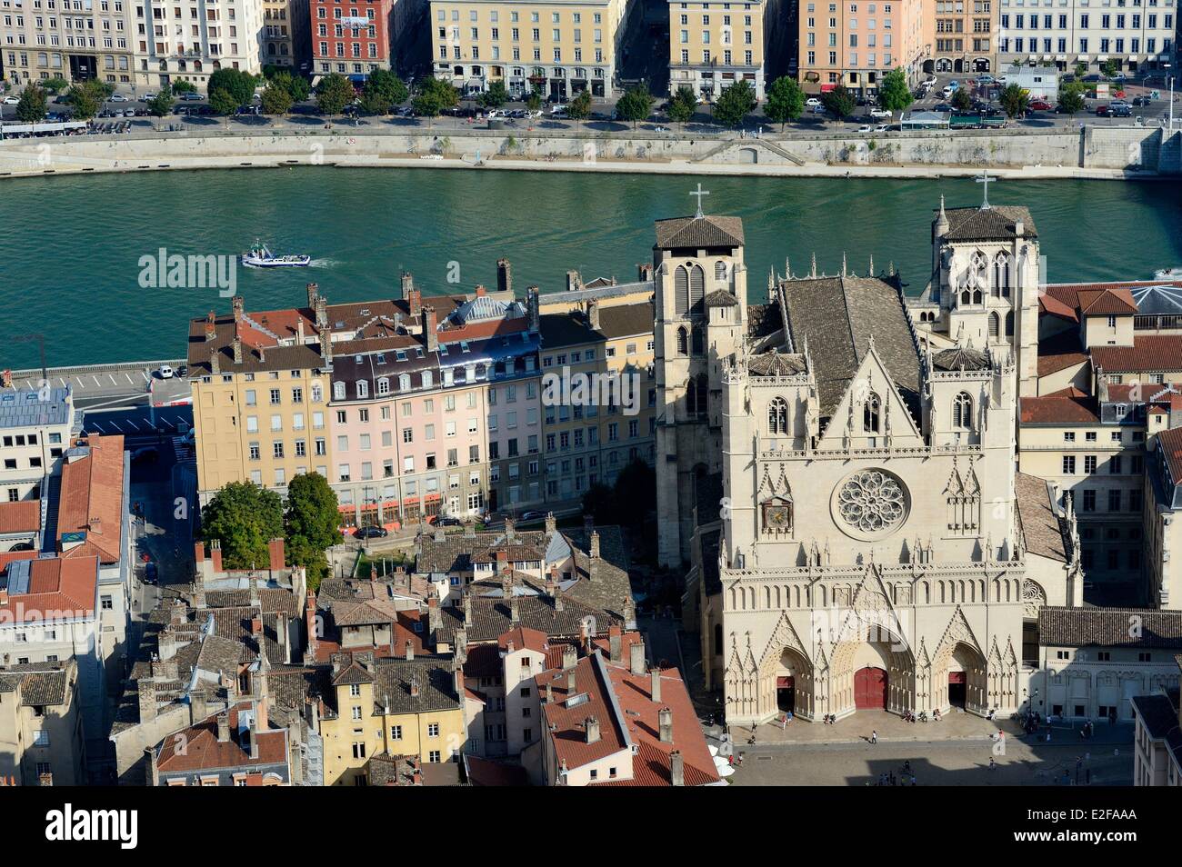 France Rhone Lyon historical site listed as World Heritage by UNESCO Vieux Lyon (Old Town) Saint Jean Cathedral (Saint John's Stock Photo