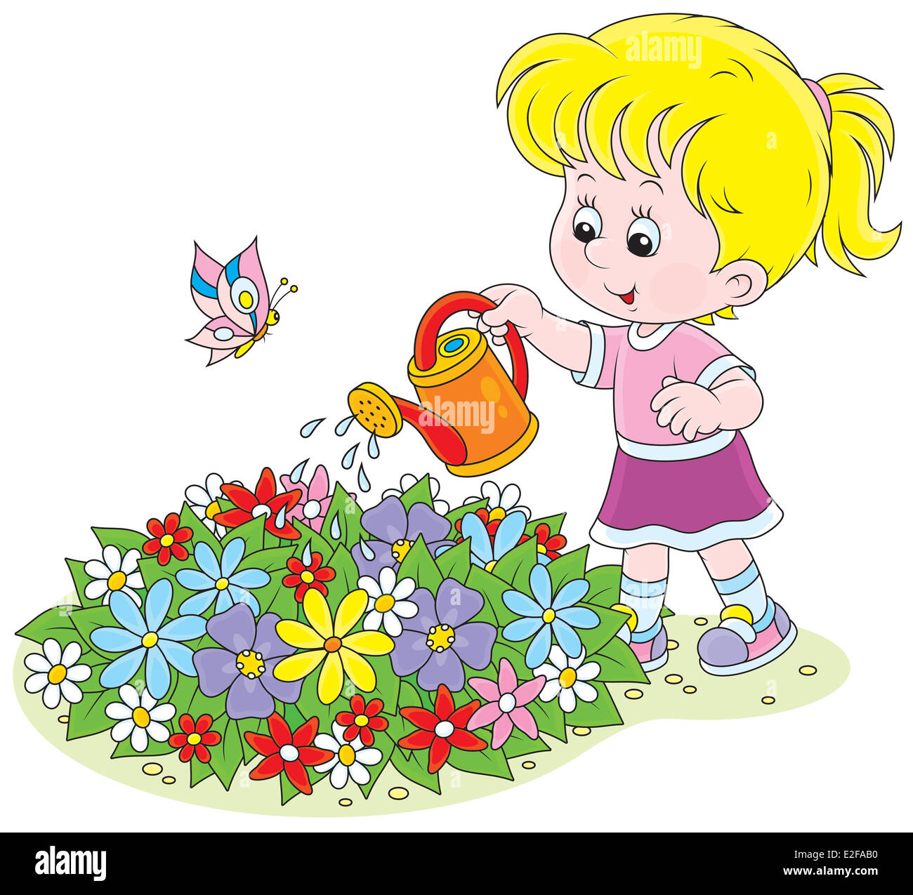 Girl watering flowers Stock Photo - Alamy