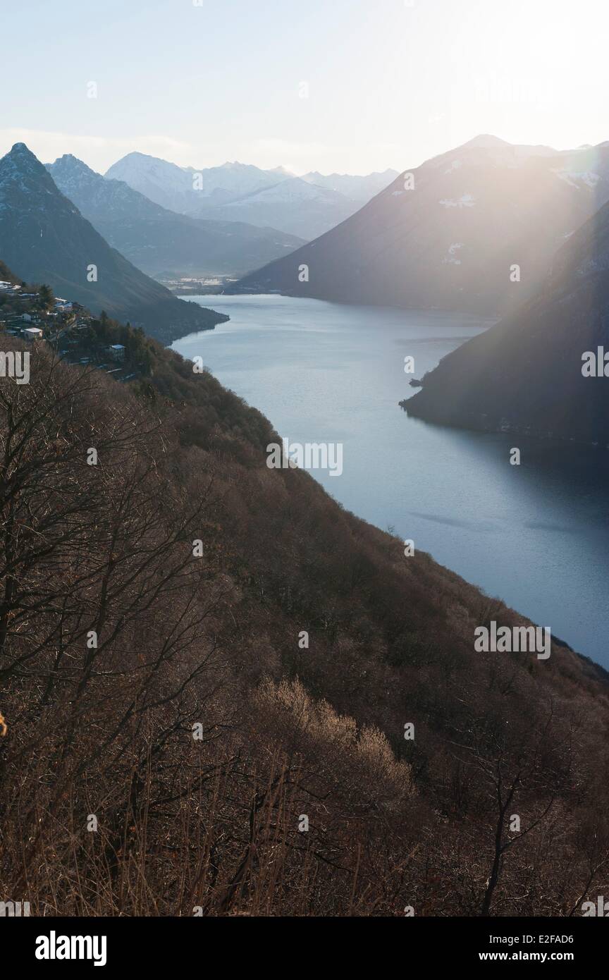 Switzerland, Ticino, Lugano, lake from Monte Bre Stock Photo