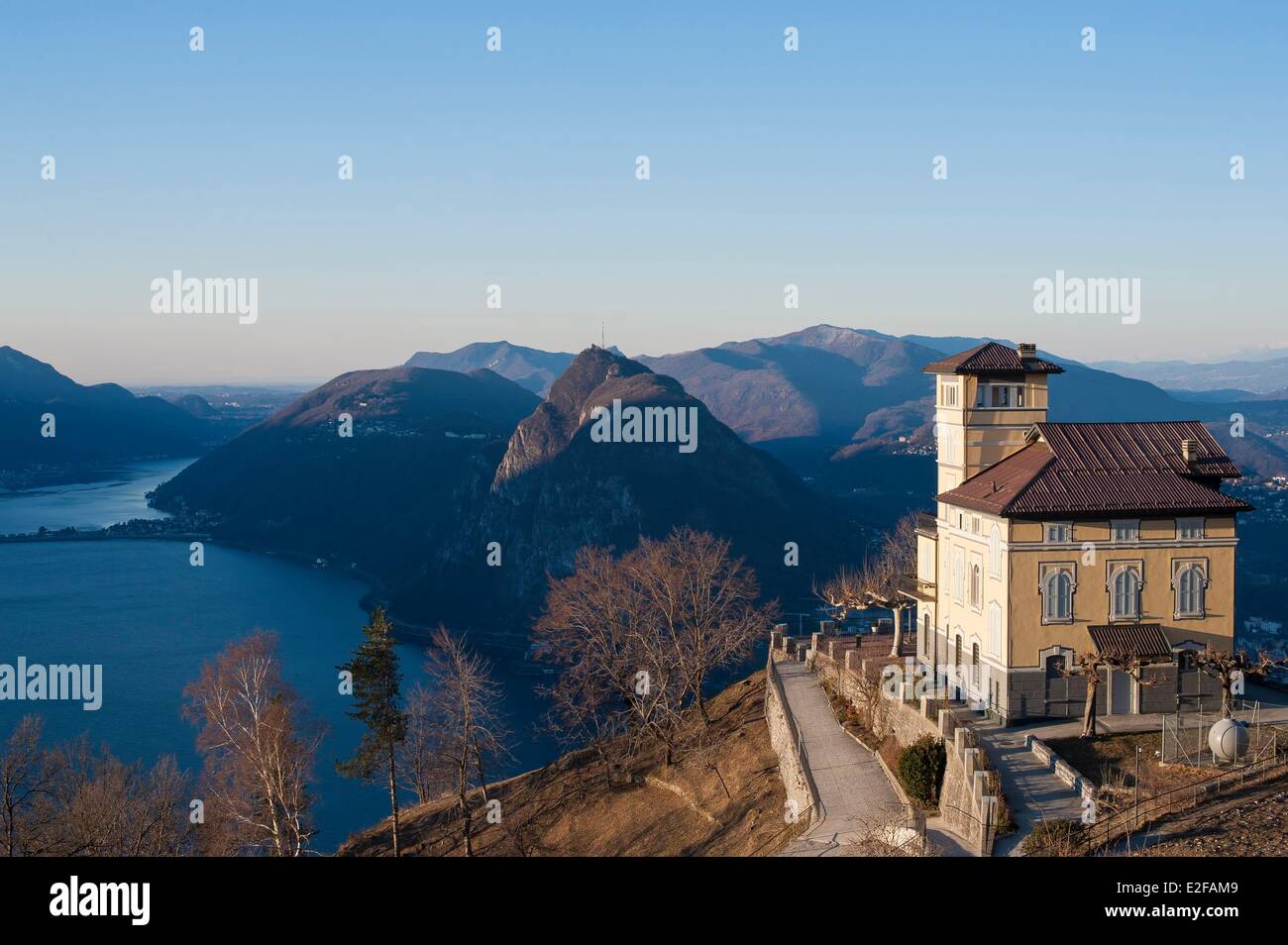 Switzerland, Ticino, Lugano, Monte Bre, view of Lugano Stock Photo