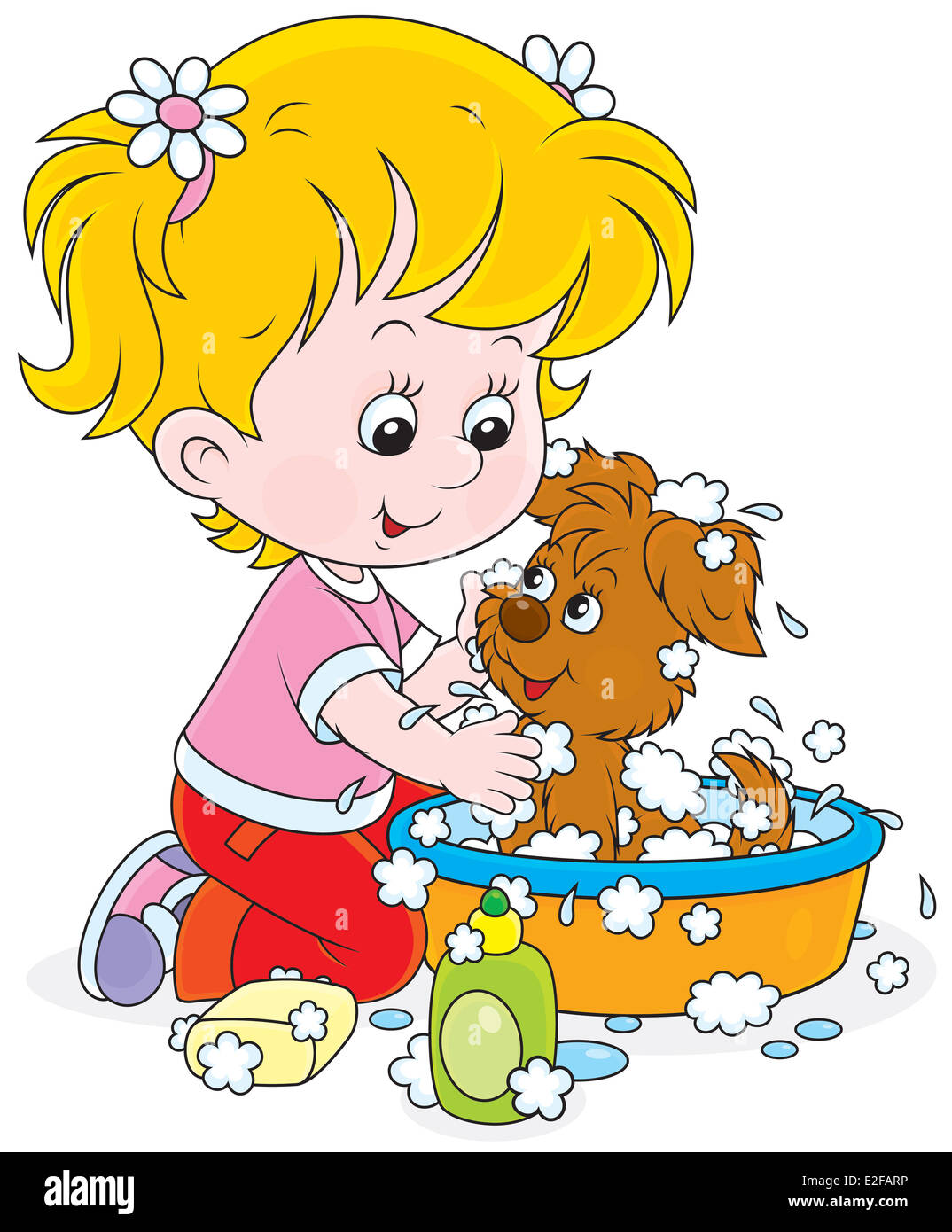 Girl washing a puppy Stock Photo Alamy