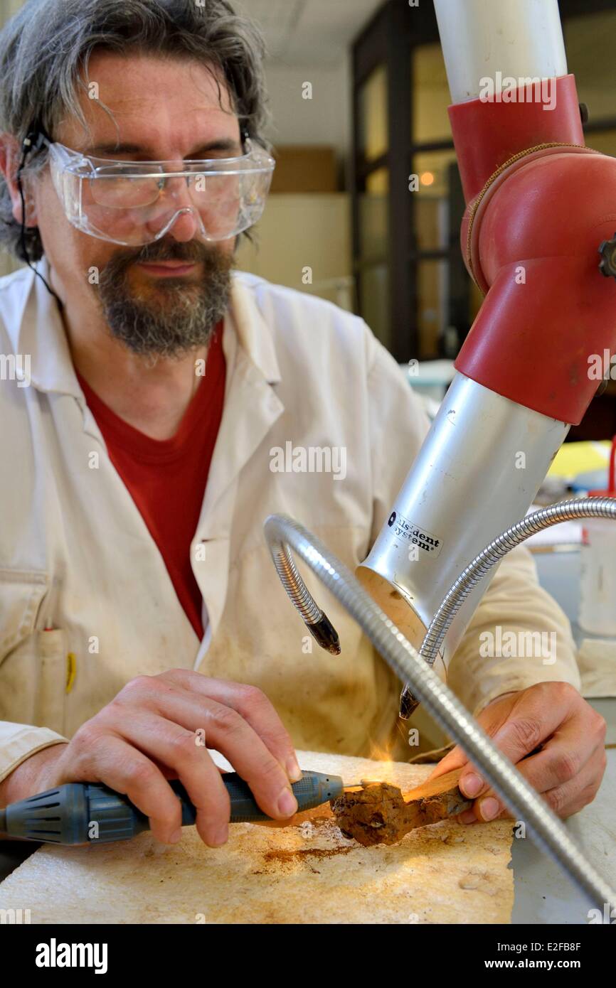 France Isere Vienne Restoration and municipal archaeological study center (CREAM) conservation and restoration workshop of Stock Photo