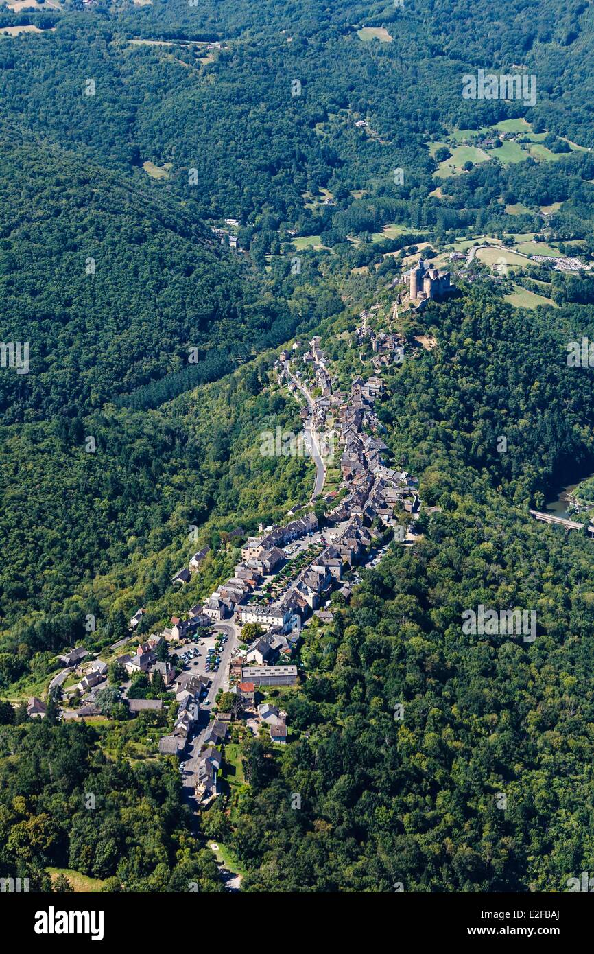 France, Aveyron, Najac, labelled Les Plus Beaux Villages de France (The Most Beautiful Villages of France) (aerial view) Stock Photo