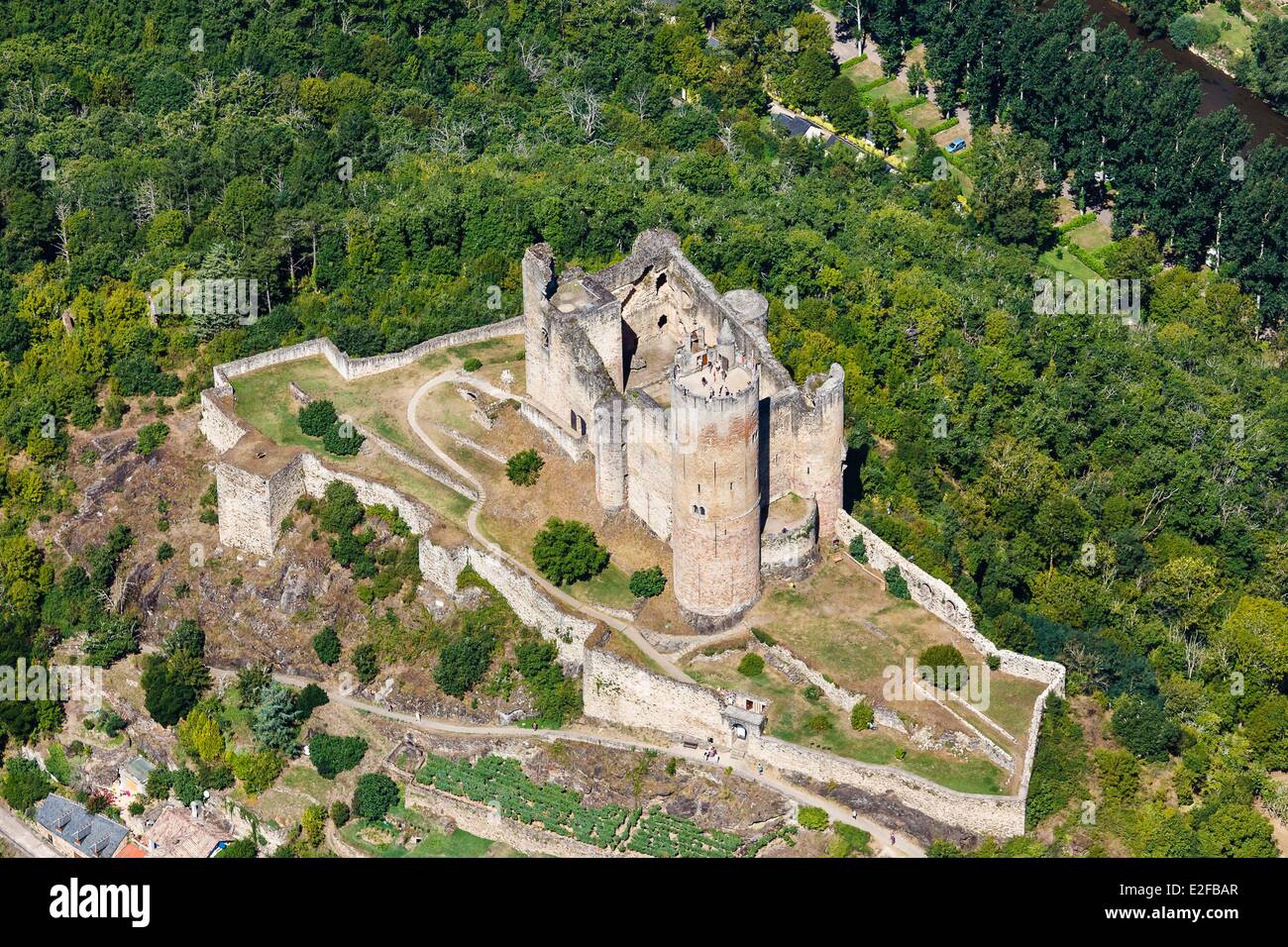 France Aveyron Najac labelled Les Plus Beaux Villages de France (The Most Beautiful Villages of France) the castle (aerial view) Stock Photo