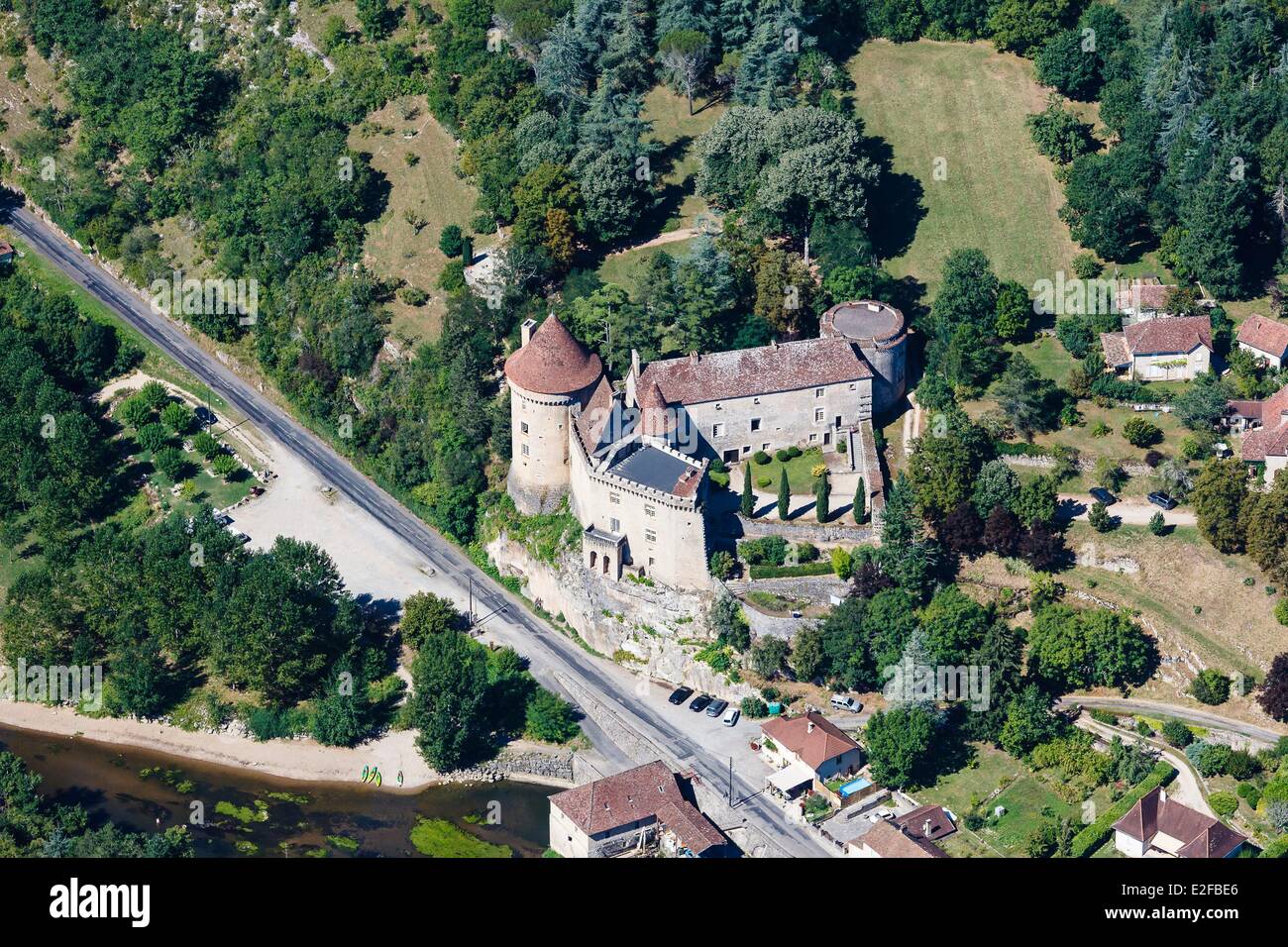 France, Lot, Cabrerets, Gontaud Biron castle (aerial view Stock Photo