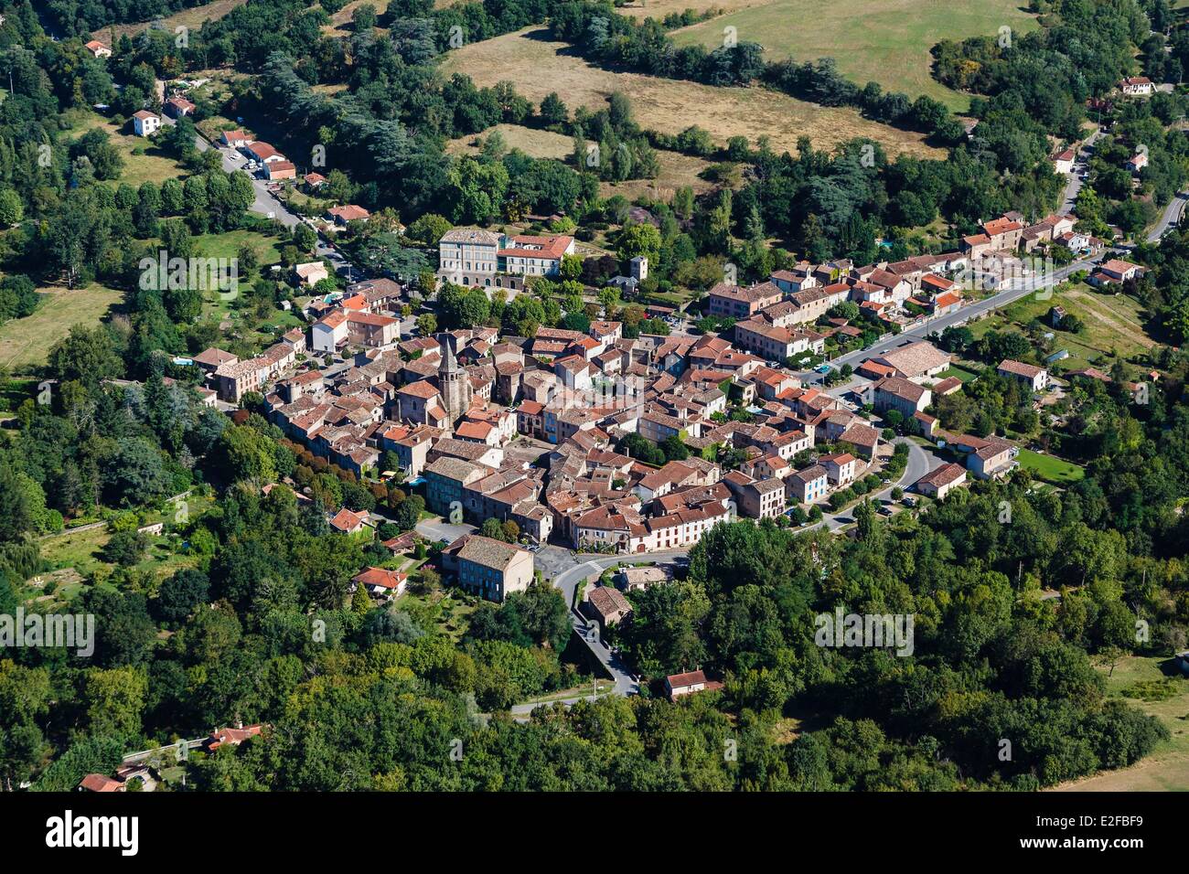 France Tarn Monesties labelled Les Plus Beaux Villages de France (The Most Beautiful Villages of France) the village (aerial Stock Photo