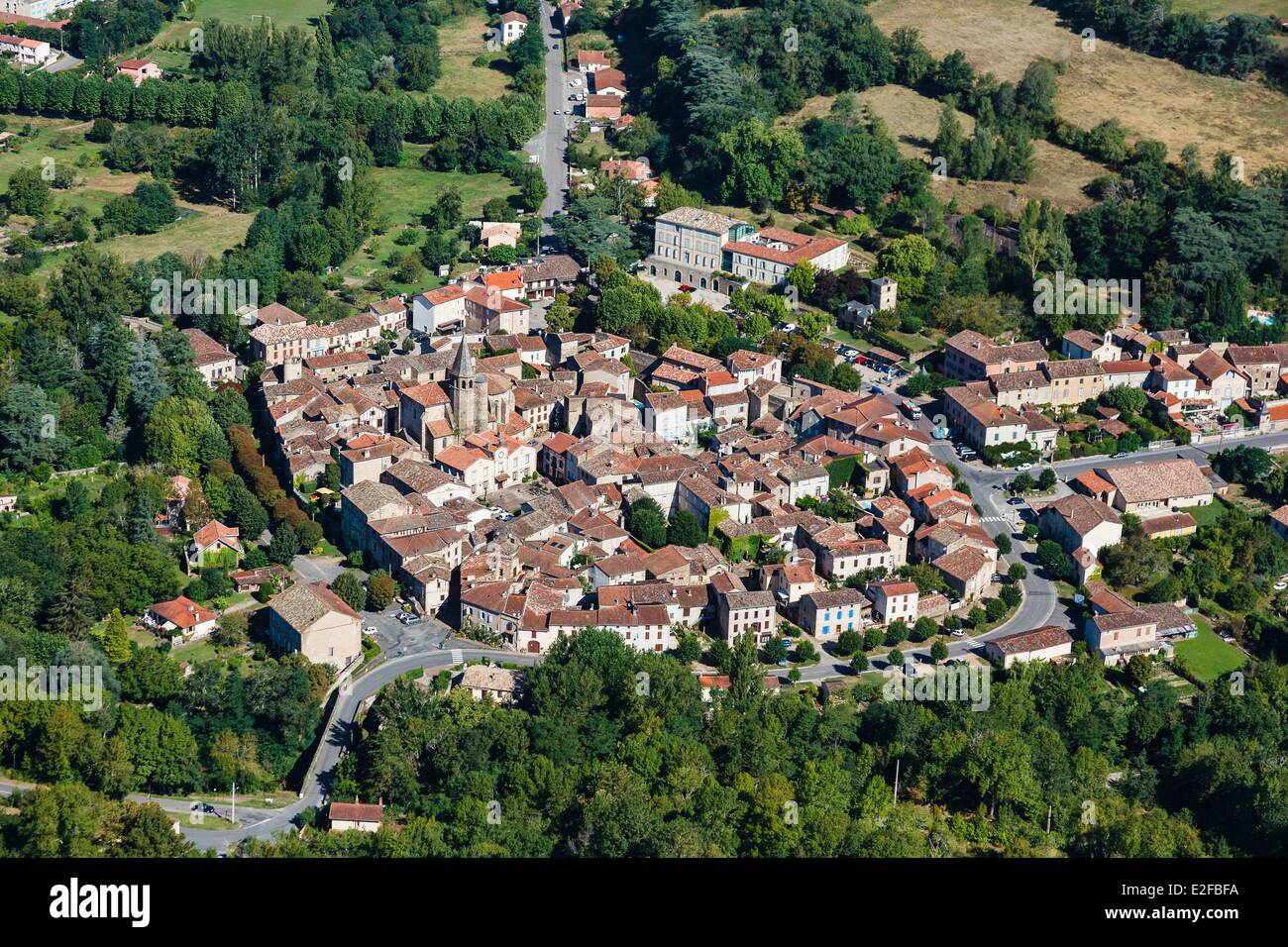 France Tarn Monesties labelled Les Plus Beaux Villages de France (The Most Beautiful Villages of France) the village (aerial Stock Photo