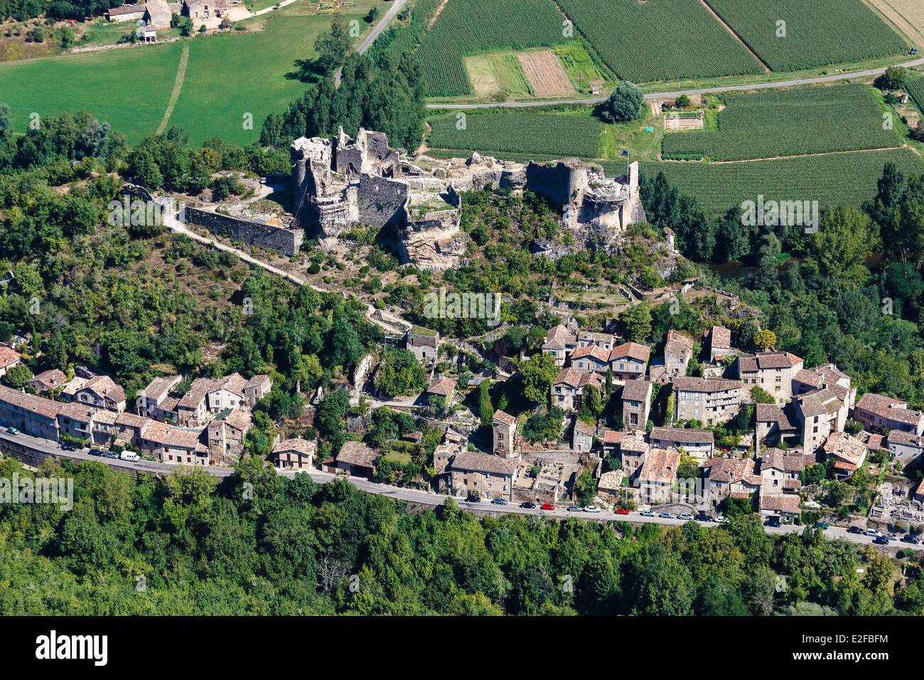 France, Tarn, Penne, the castle (aerial view) Stock Photo