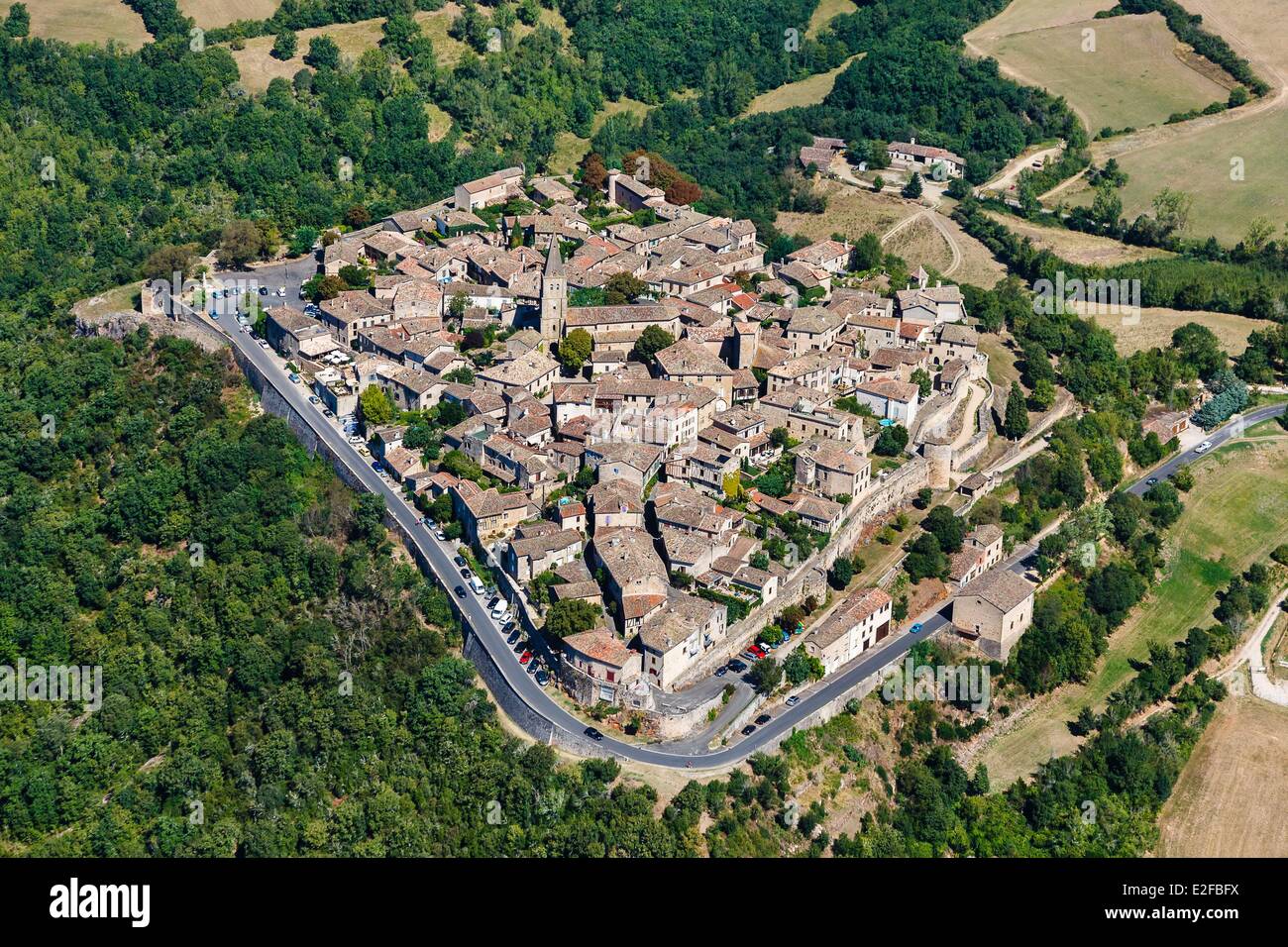 France Tarn Puycelsi labelled Les Plus Beaux Villages de France (The Most Beautiful Villages of France) the village (aerial Stock Photo