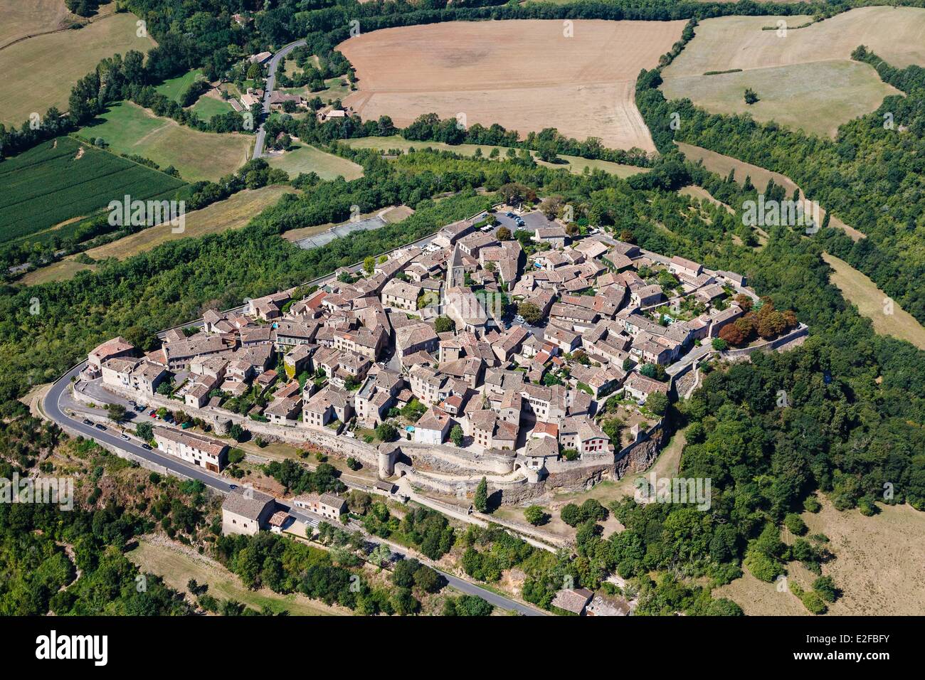 France Tarn Puycelsi labelled Les Plus Beaux Villages de France (The Most Beautiful Villages of France) the village (aerial Stock Photo