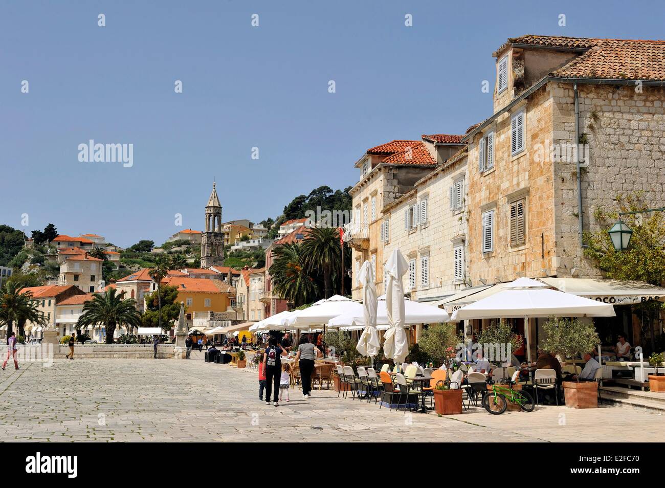 Croatia, Dalmatia, Dalmatian coast, Hvar island, Hvar city, Saint Stefano square (Sveti Stjepana) Stock Photo