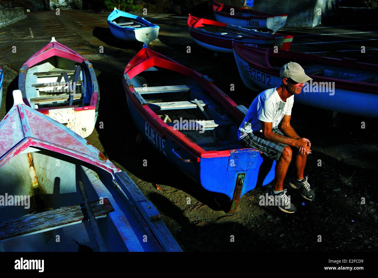 France Reunion island (French overseas department) Saint Joseph Langevin Creole fishing harbor horizontal view of a lazy Stock Photo