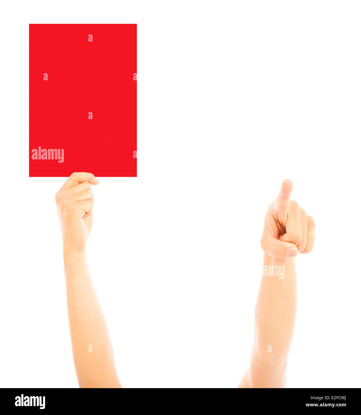 Hand of referee with big red card and point the direction Stock Photo