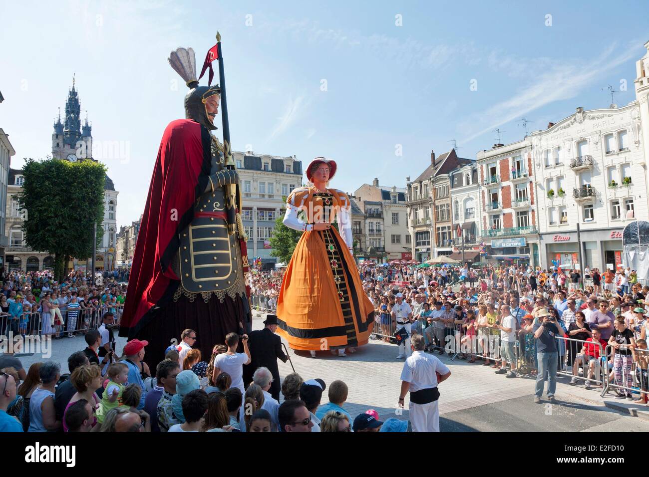 France Nord Douai Gayant Festivals Geants (Giants) listed as Intangible Cultural Heritage by UNESCO procession through the Stock Photo