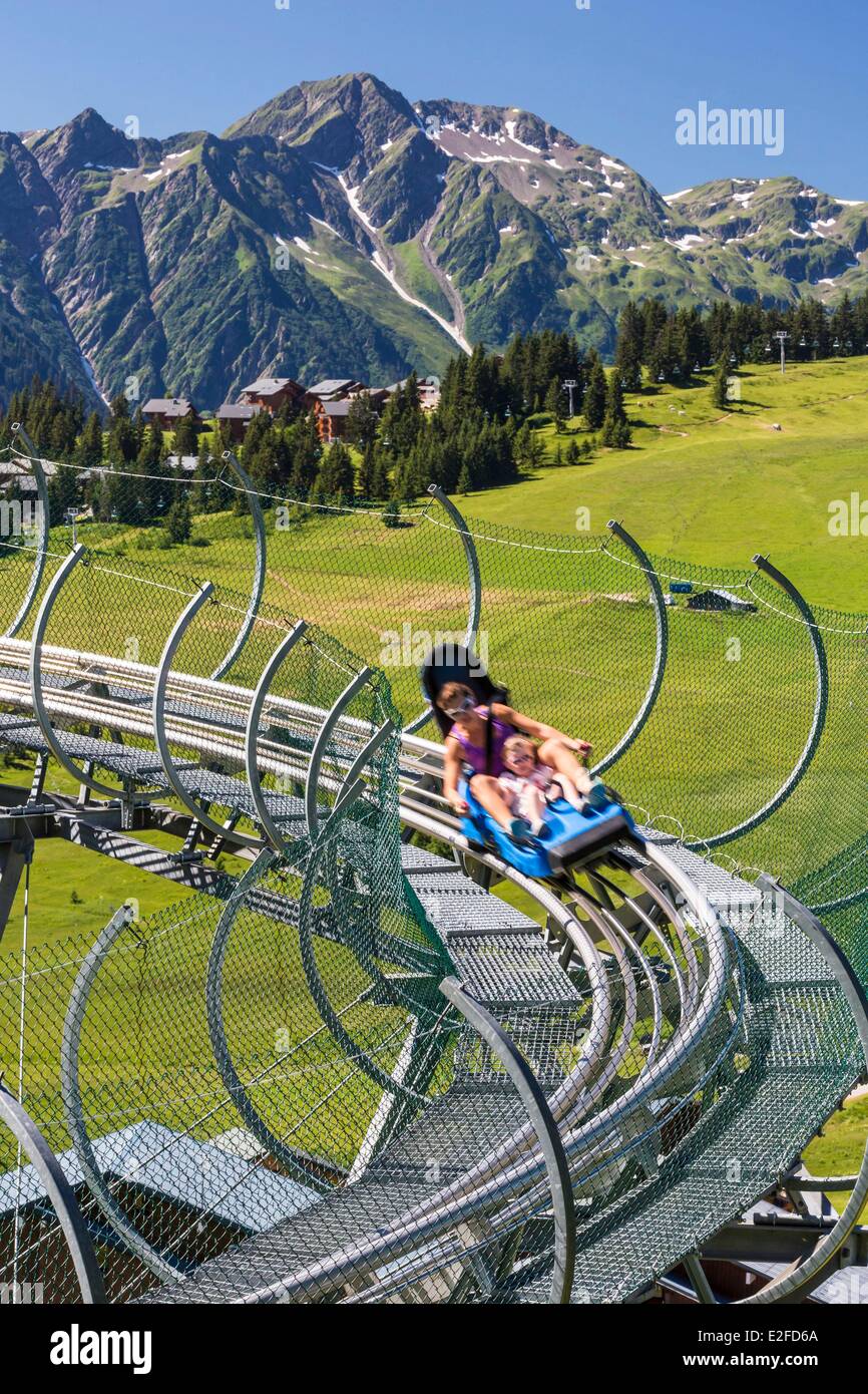 France, Savoie, Beaufortin massif, Les Saisies, sled on rail or moutain twister Stock Photo