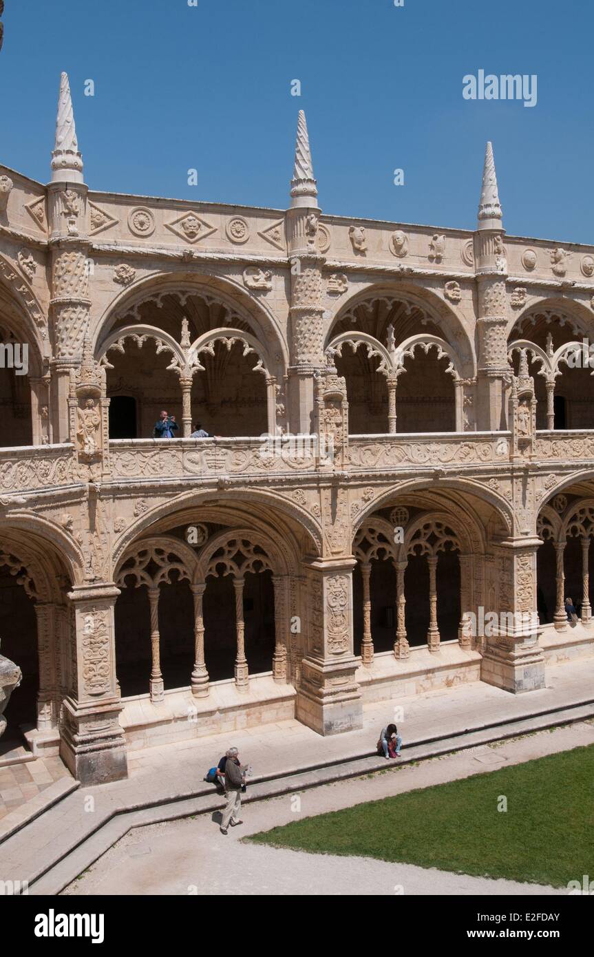 Portugal, Lisbon, Jeronimos Monastery (Mosteiro dos Jeronimos) built in 1502, the cloister Stock Photo