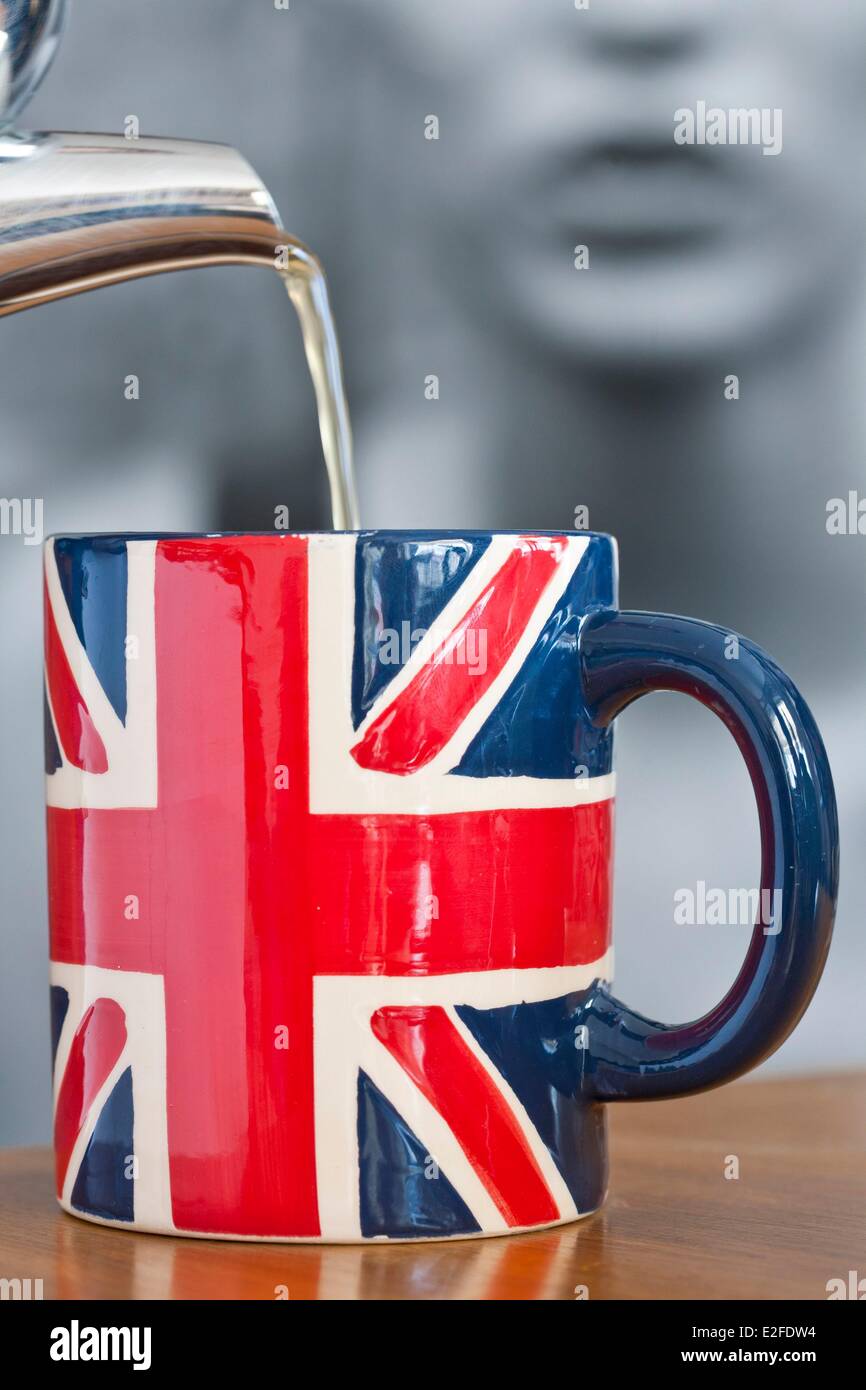 United Kingdom, London, mug with the flag of the United Kingdom also known as the Union Jack Stock Photo