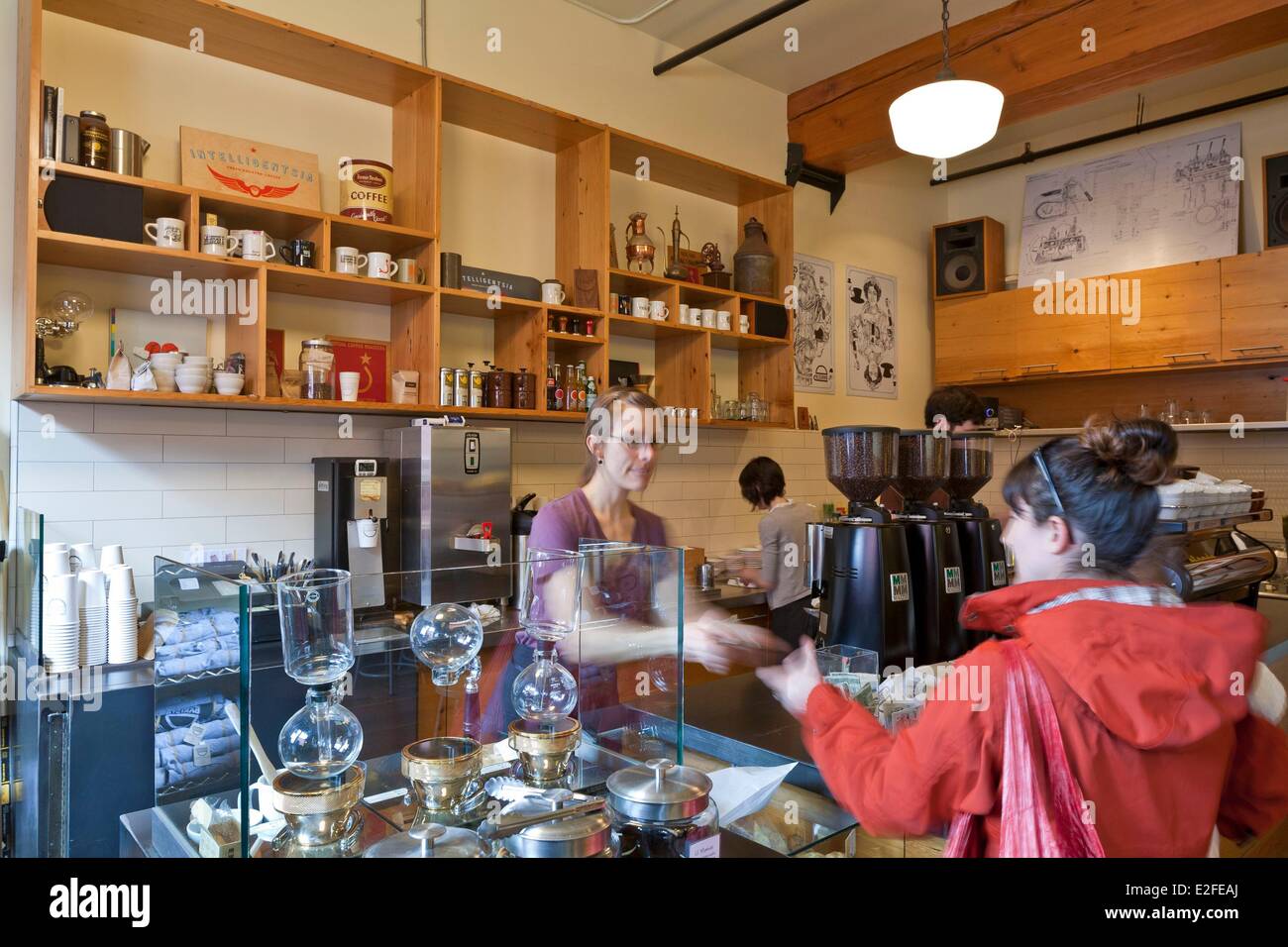 United States, Oregon, Portland, Pearl District, Barista Cafe Stock Photo