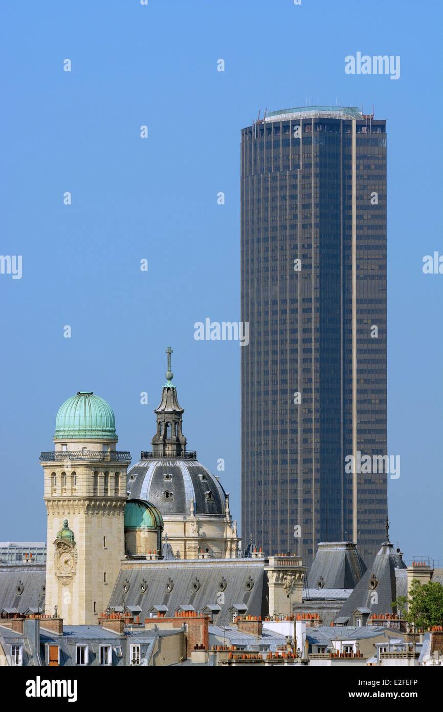 France, Paris, Montparnasse tower, the astronomical tower and the cupola of the chapel of the Sorbonne University Stock Photo