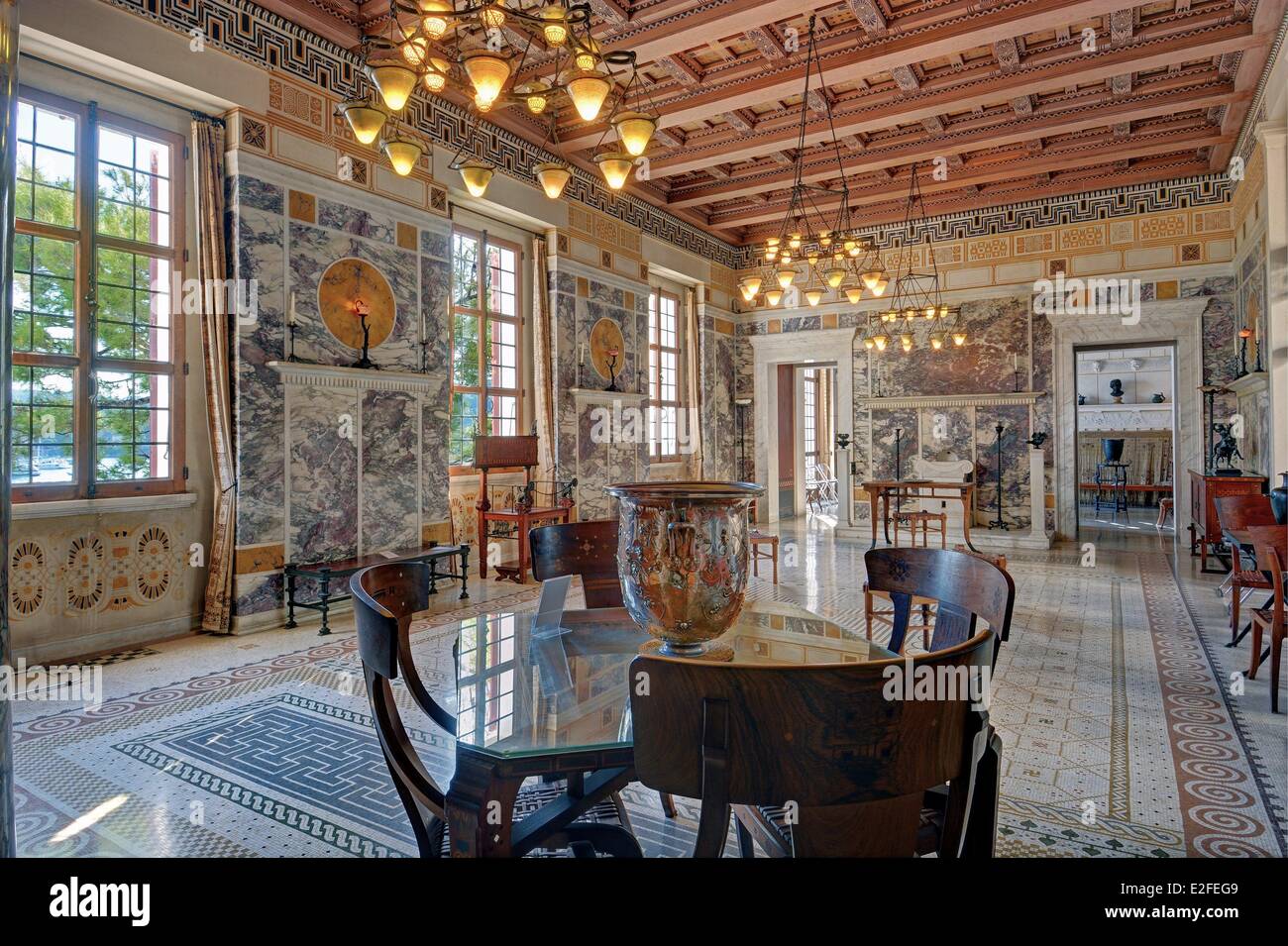 France, Alpes Maritimes, Beaulieu sur Mer, Villa Kerylos Greek Revival style in 1908 by architect Emmanuel Pontremoli Stock Photo