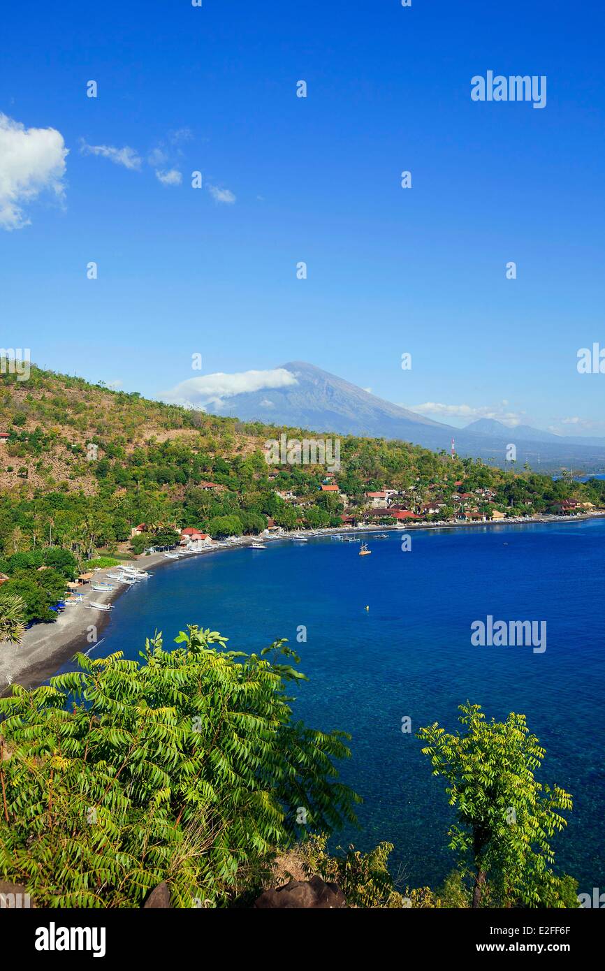 Indonesia, Bali, East Coast, Mount Agung and Amed Stock Photo