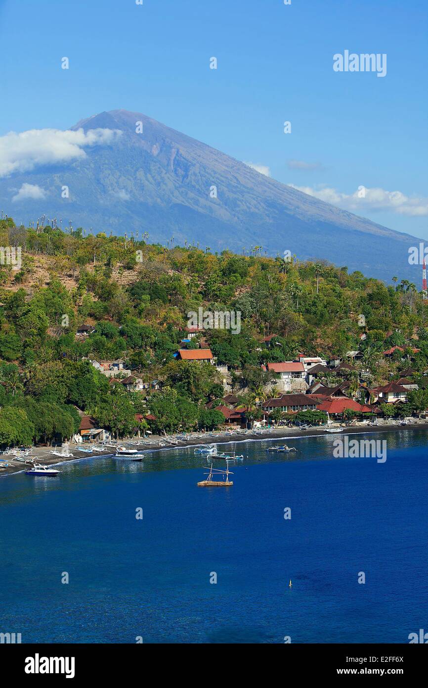 Indonesia, Bali, East Coast, Mount Agung and Amed Stock Photo