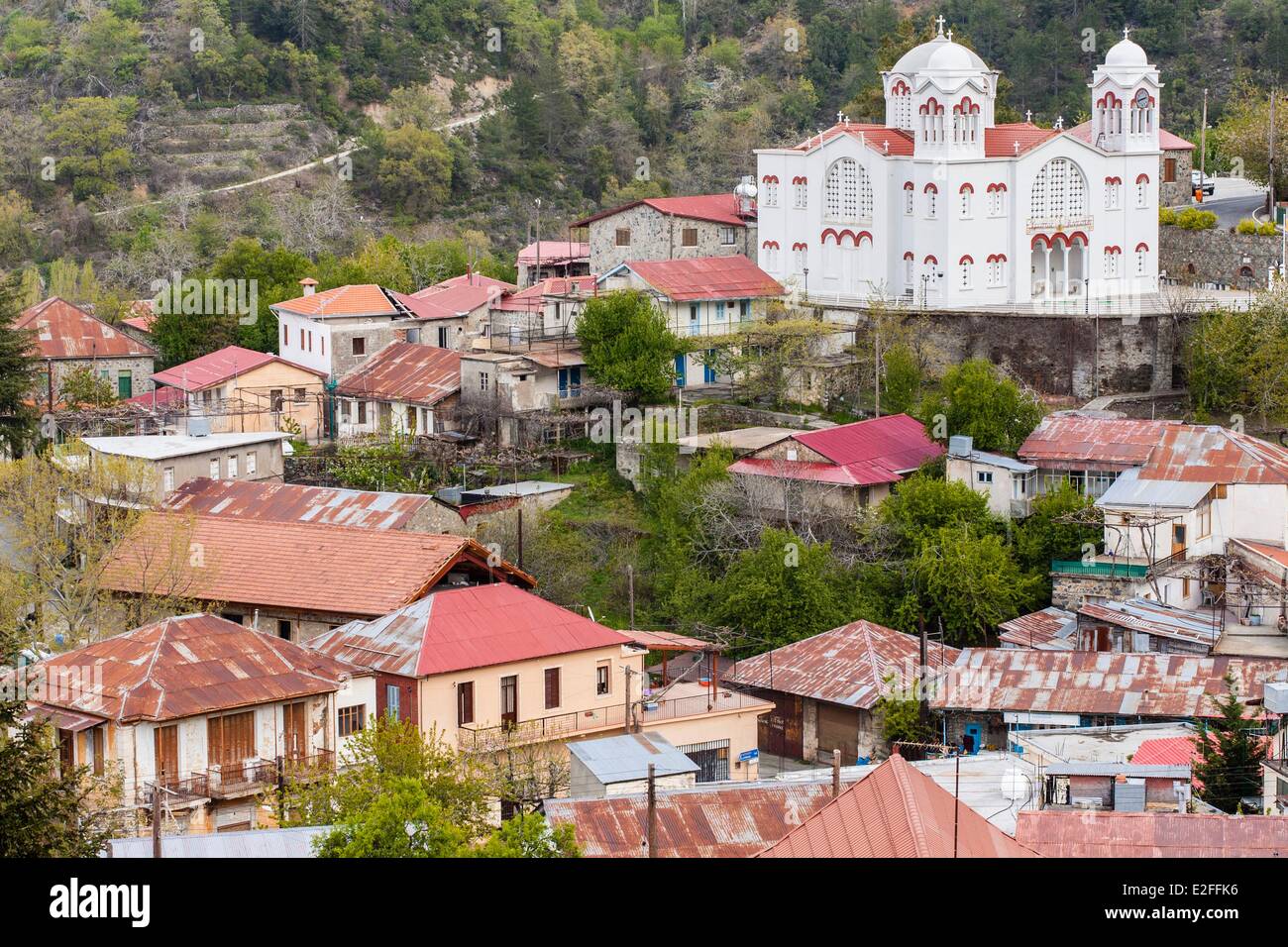 Cyprus, Troodos Mountains, Marathasa valley, Pedoulas and Orthodox church of Saint Michael the Archangel Stock Photo