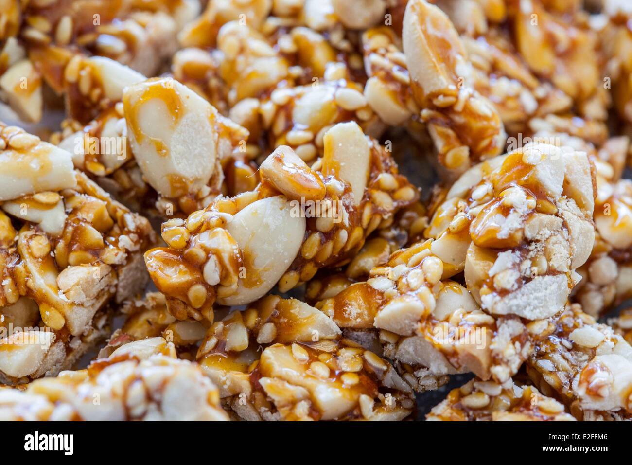 Cyprus, Yeroskipos, pastellaki, confectionery with sesame, peanuts and honey syrup Stock Photo