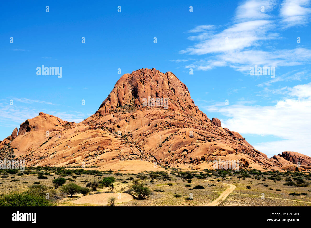 The african mountain Spitzkoppe in Namibia with blue sky above Stock Photo