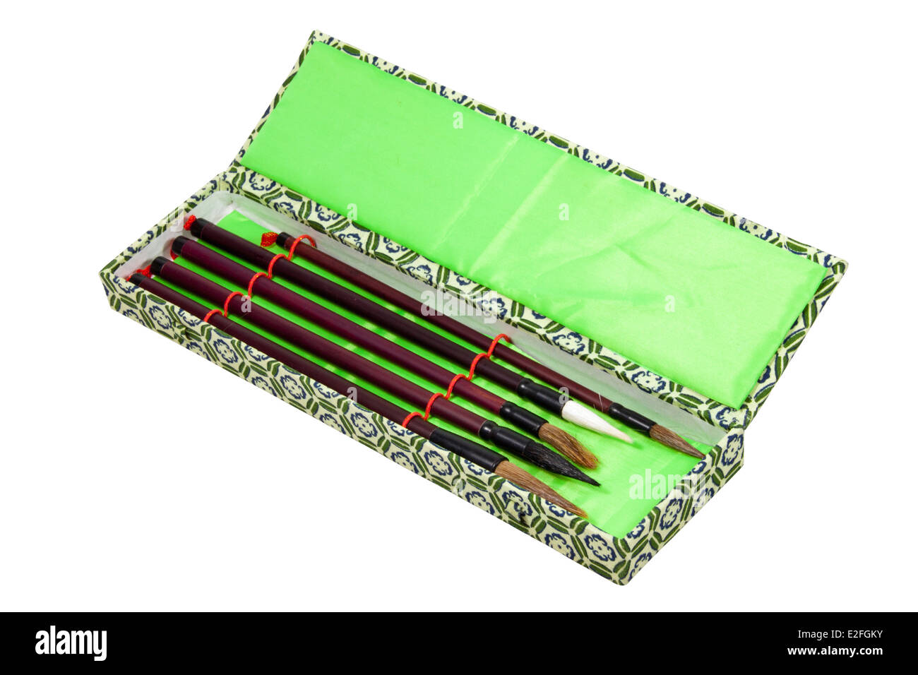 five Chinese calligraphy brushes in ornamental box Stock Photo Alamy