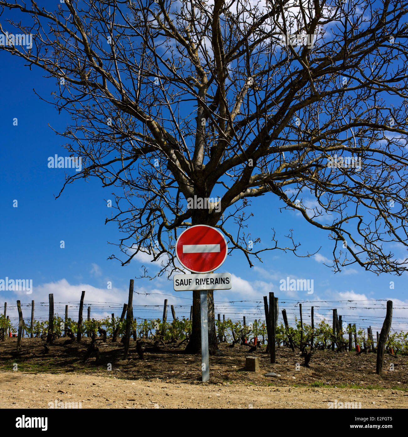 Residents Only / No Entry sign (Sauf Riverains), France Stock Photo